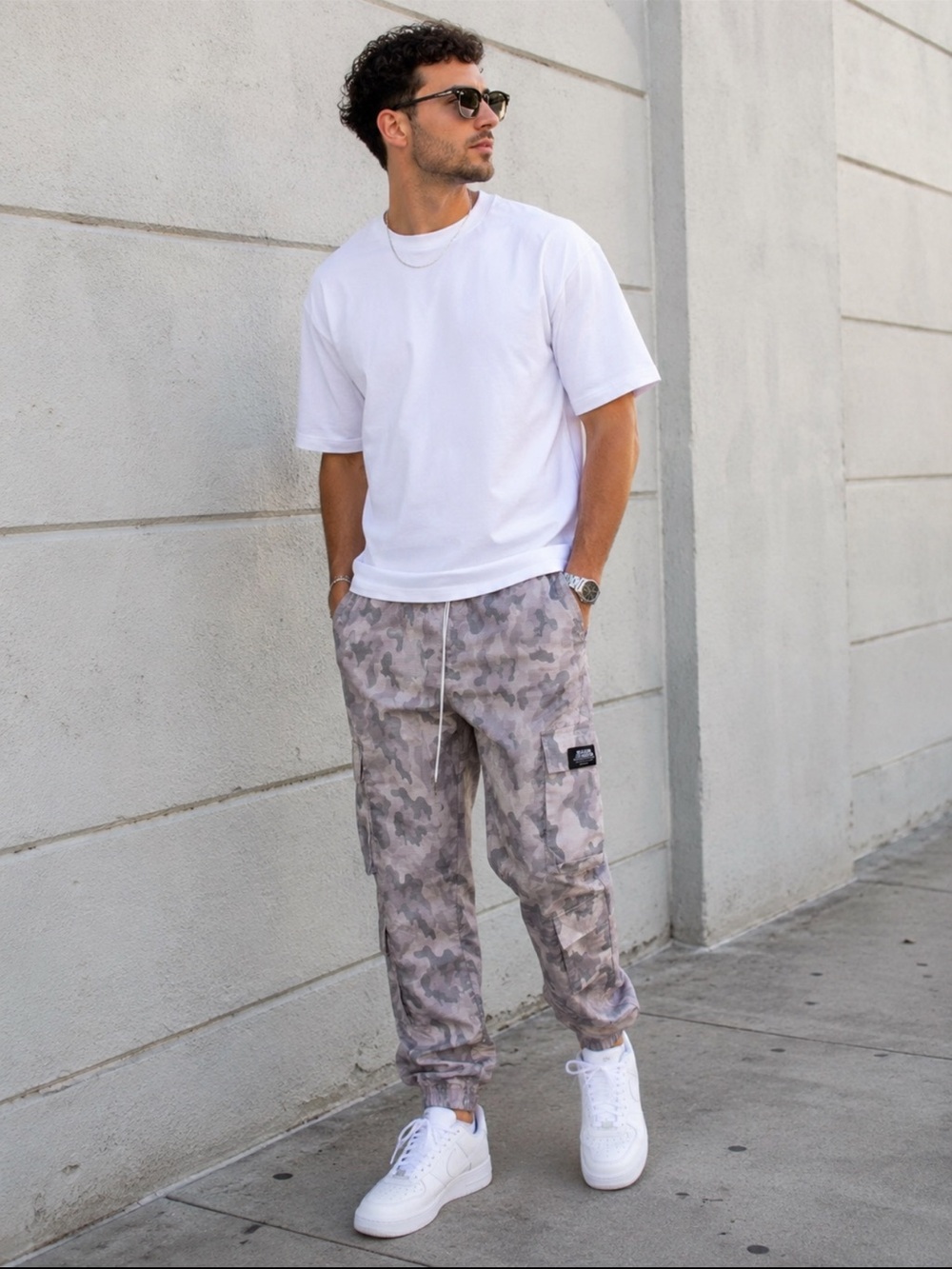 Boohoo Men Gray Camo Cargo Jogger Pants Small Drawstring Streetwear Y2K